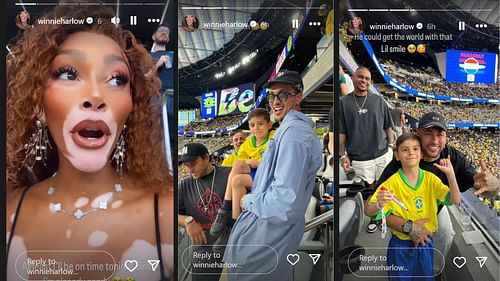 Kyle Kuzma and his girlfriend Winnie Harlow watched the Copa America game between Paraguay and Brazil. [photo: Harlow IG]