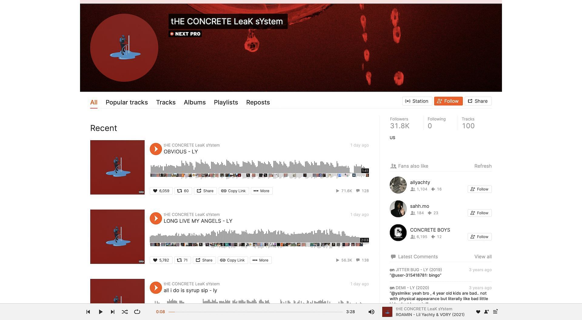 Lil Yachty&#039;s SoundCloud page titled &#039;tHE CONCRETE LeaK sYsyem&#039; (Image via soundcloud.com)