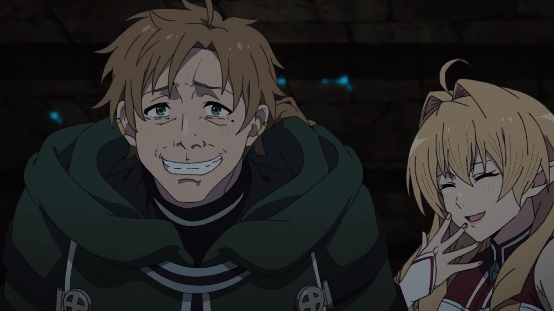 Paul being happy with a strange grin after Rudeus deemed him to be stronger (Image via Bind)