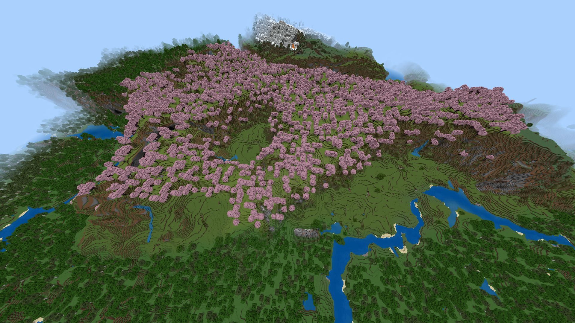 The cherry grove spawn of this seed has multiple trial chambers in close proximity (Image via Mojang)