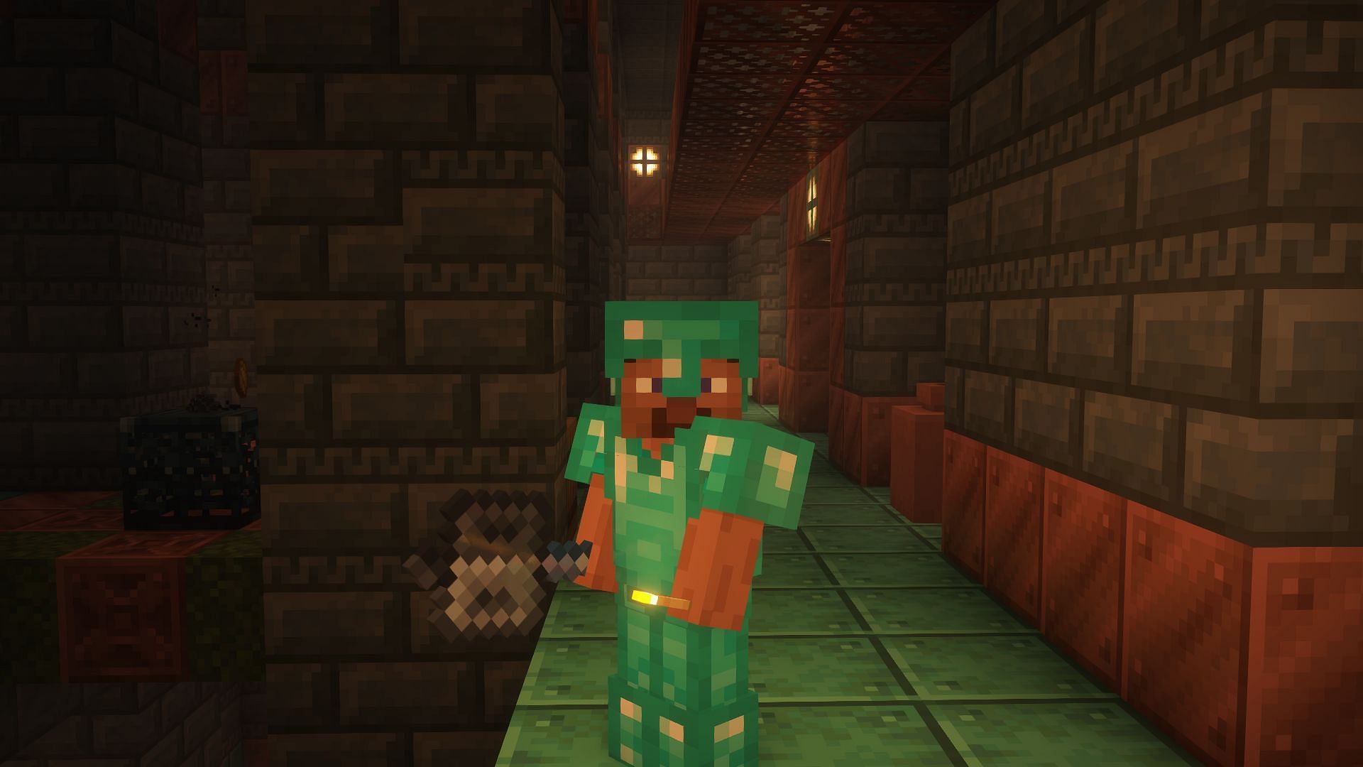 A player with a mace in the trial chambers (Image via Mojang)