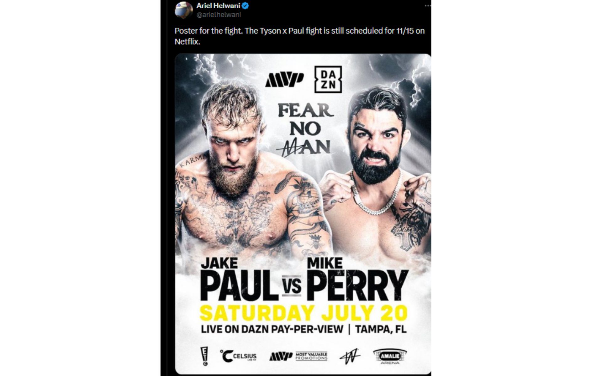 Paul vs. Perry poster [Image courtesy: @arielhelwani - X]