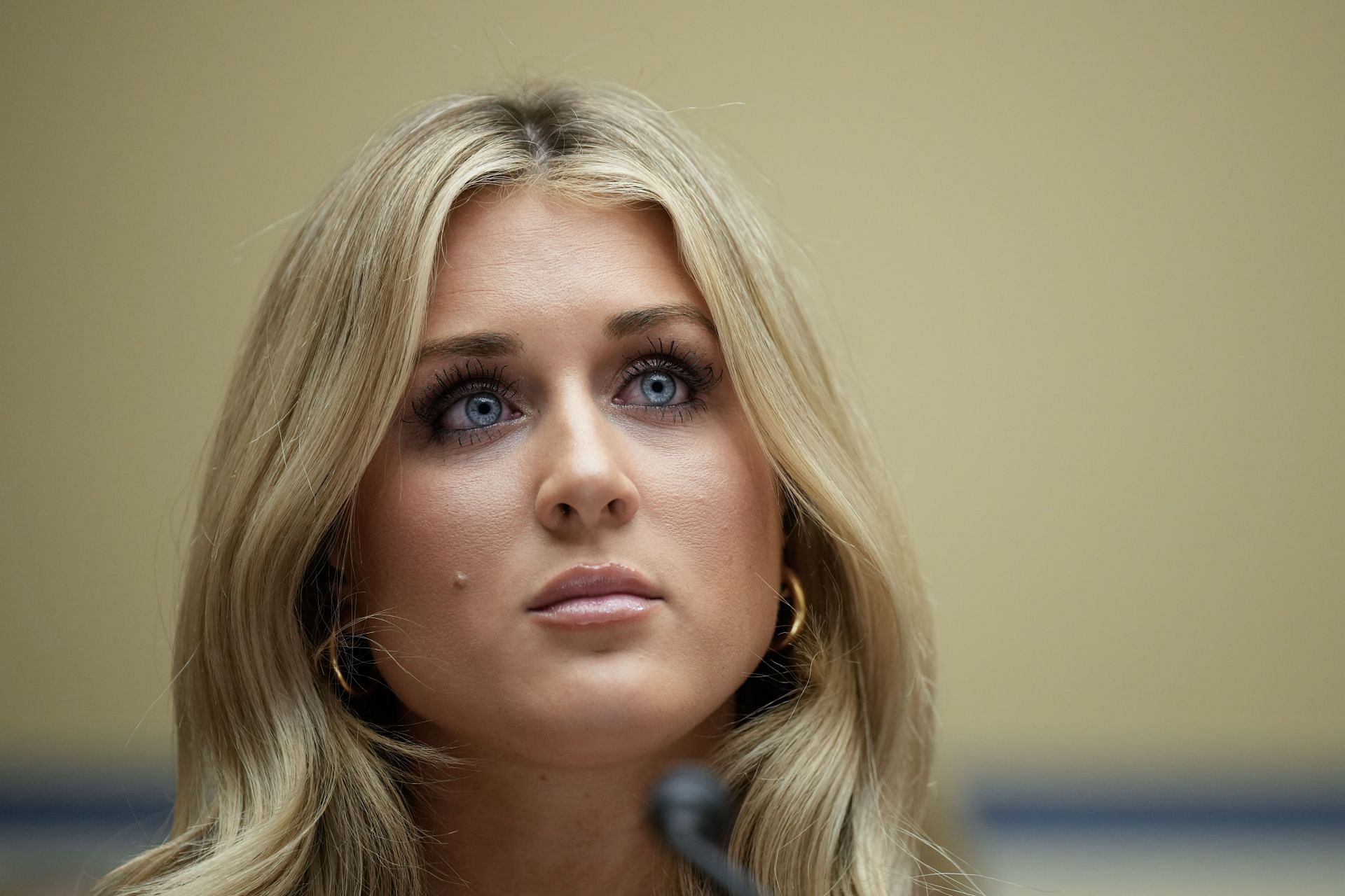 Riley Gaines testifies during a House Oversight Subcommittee on Health Care and Financial Services hearing on Capitol Hill December 5, 2023 in Washington, DC. (Photo by Drew Angerer/Getty Images)