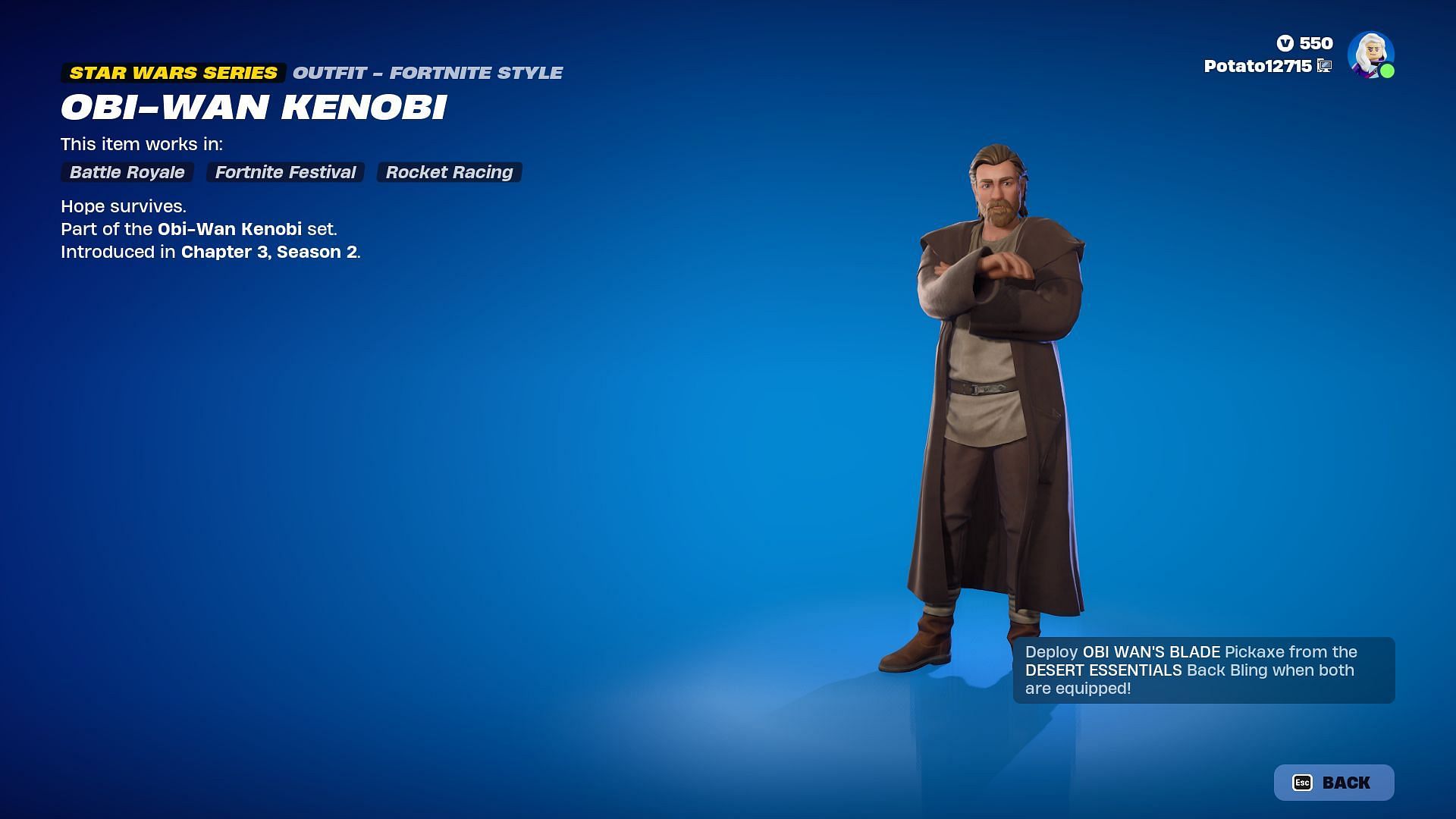 Obi-Wan Kenobi skin in Fortnite can be purchased separately (Image via Epic Games)