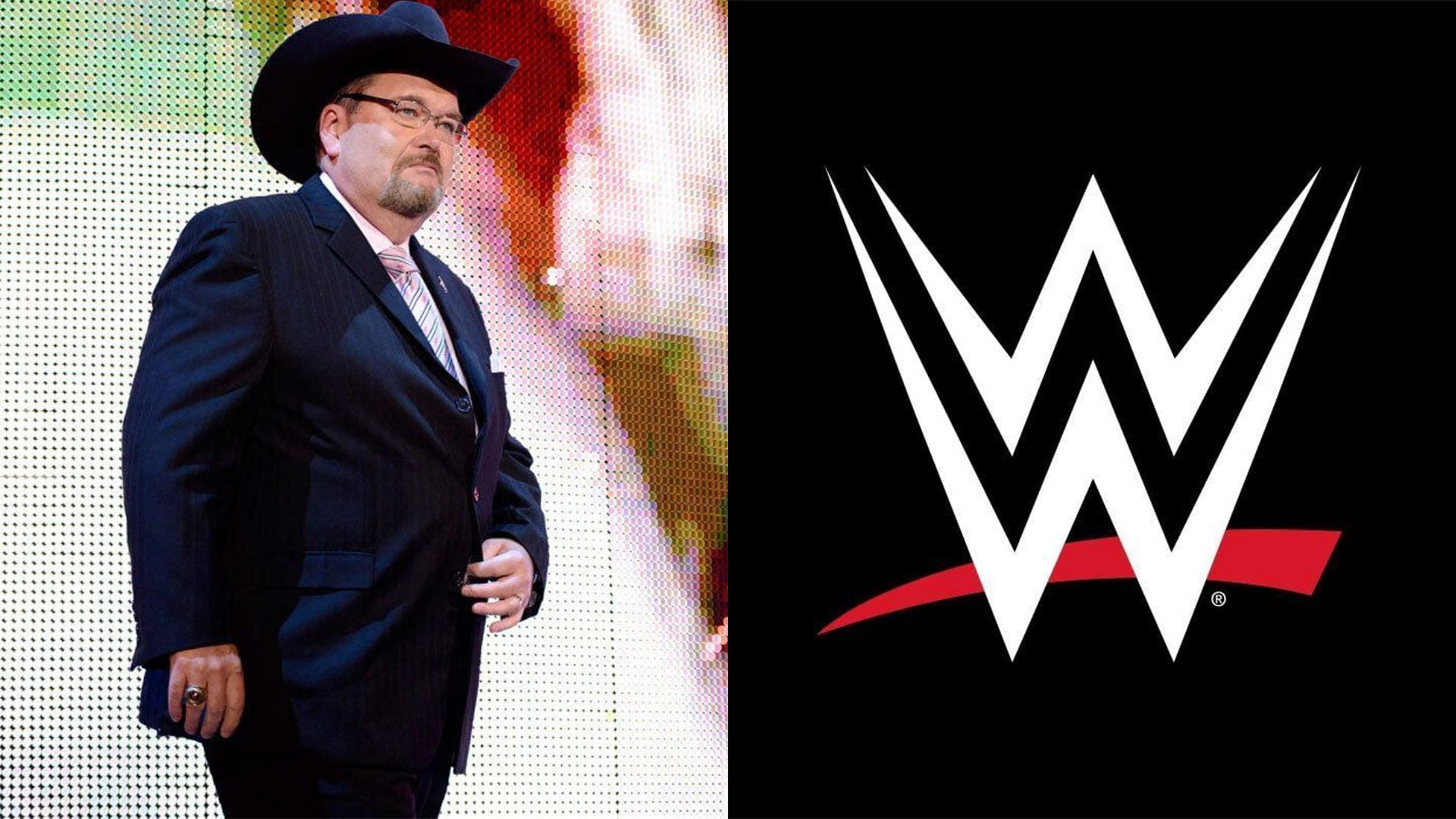Jim Ross (left) and WWE logo (right)