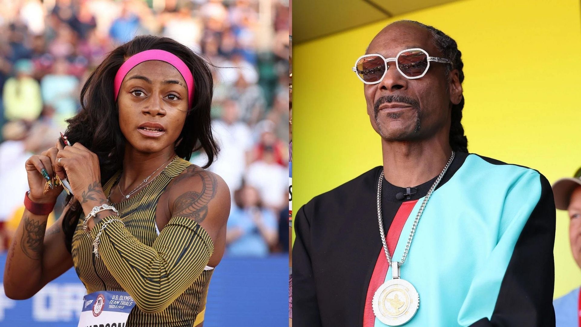 Sha&#039;Carri Richardson (L) and Snoop Dogg (R)