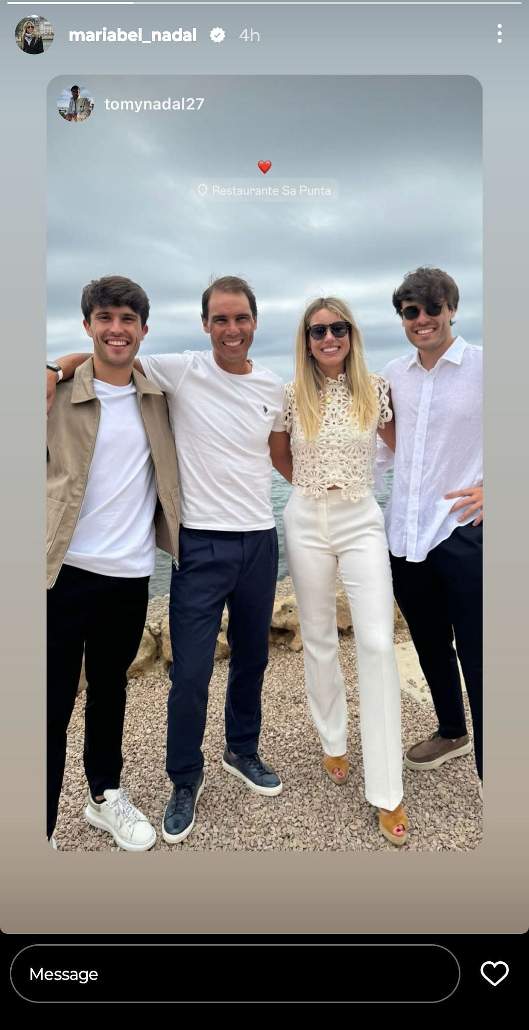 Rafael Nadal&#039;s sister Maribel shared a picture of them posing with their cousins (Instagram)