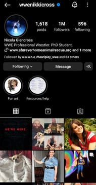 Screengrab of Nikki Cross' official Instagram handle