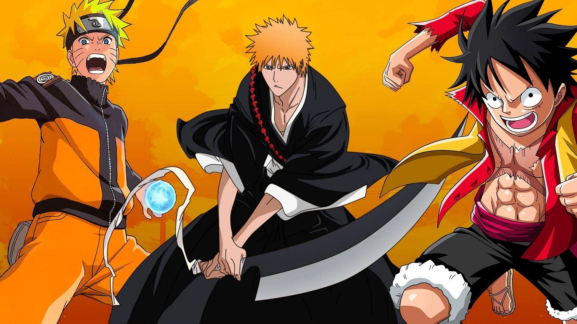 The protagonists of the Anime Big 3 - Ichigo, Naruto, and Luffy (Image via Sportskeeda)