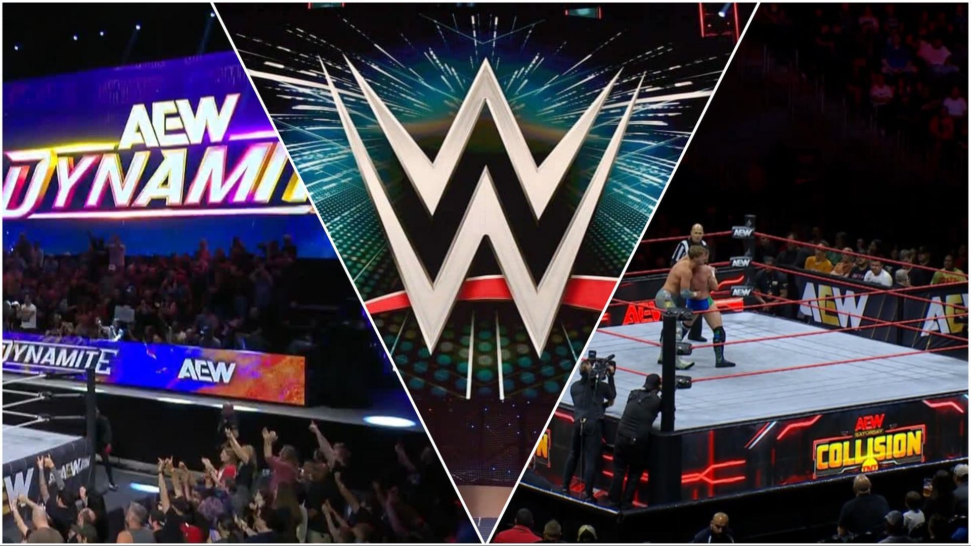 AEW Dynamite, WWE logo on stage, AEW Collision