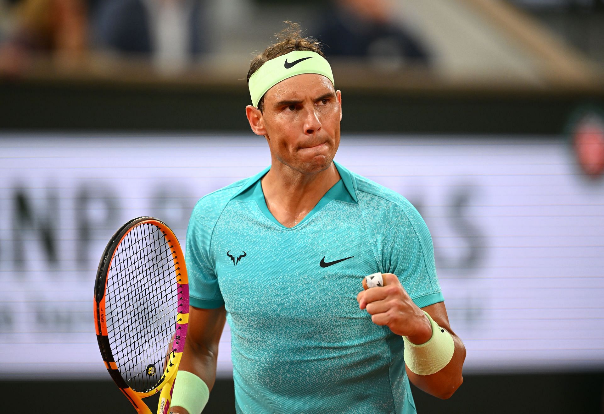 Rafael Nadal in action at the 2024 French Open.