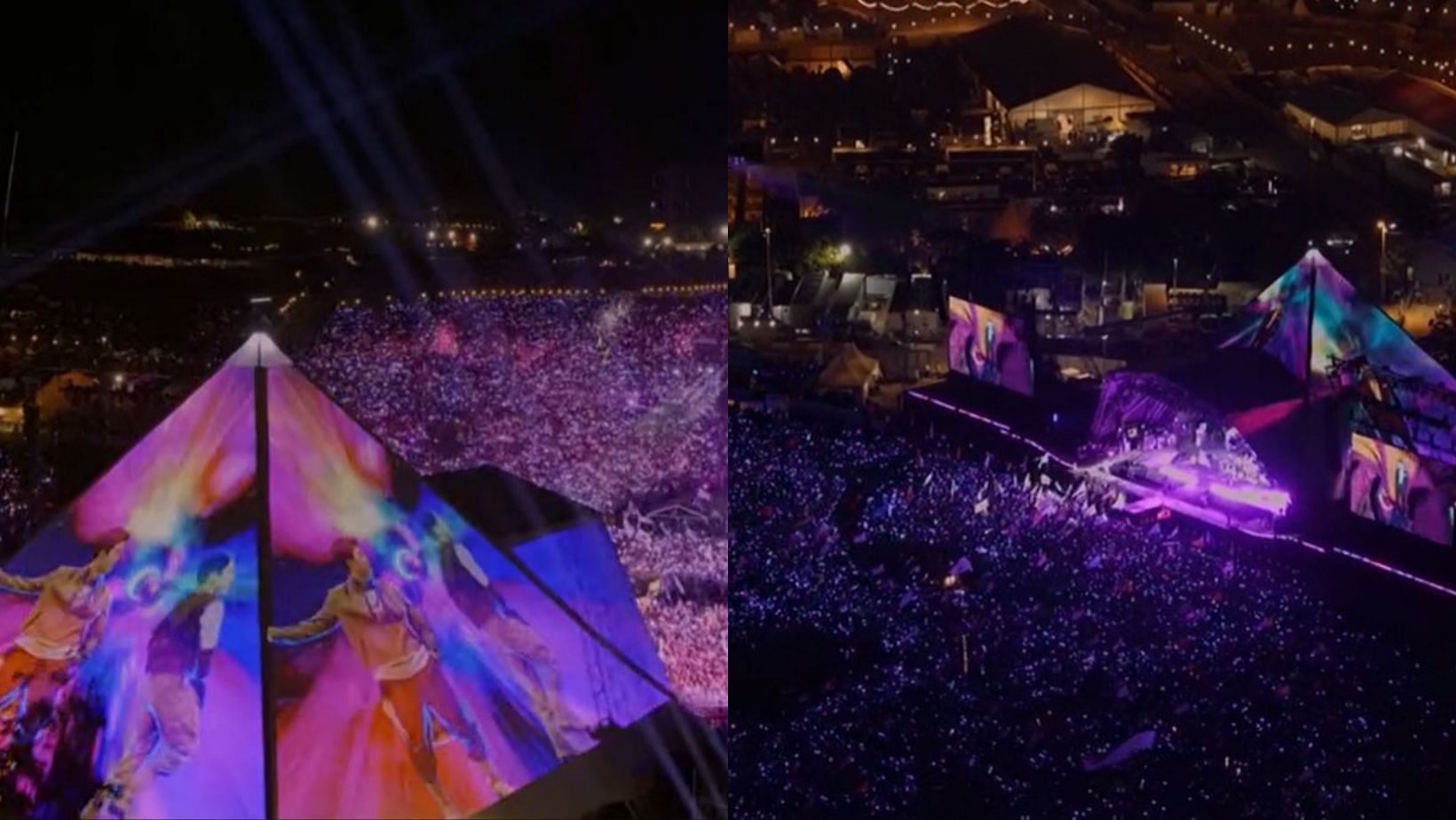 Coldplay sends love to BTS during &lsquo;My Universe&rsquo; performance at Glastonbury Festival. (Images via X/@coldplayxtra)