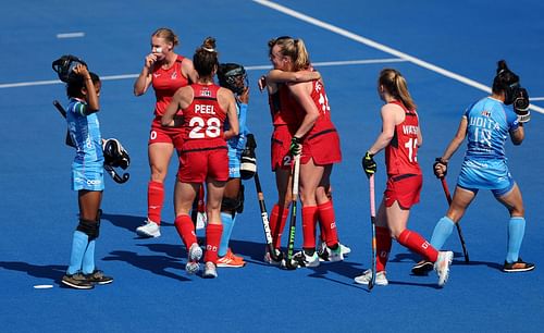 India in action against Great Britain during the first leg match of the Hockey Pro League