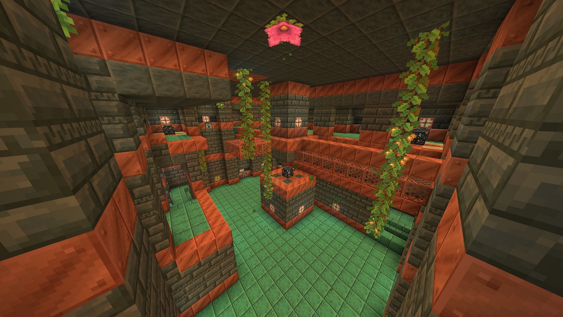 A trial chamber with overgrowth from a lush cave in Minecraft 1.21 (Image via Mojang)