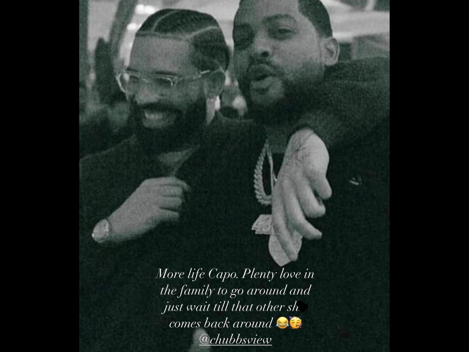 Drake&#039;s Instagram story was shared by DJ Akademiks (Image via Instagram/@djakademikstv)