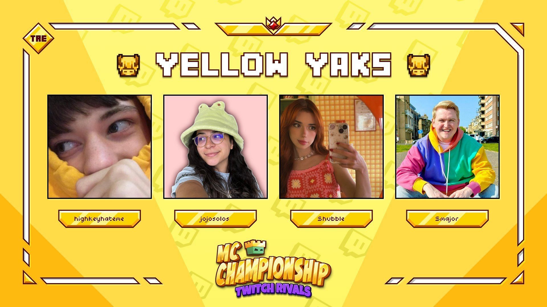 The Yellow Yaks, one of ten participating teams in Minecraft Championship Twitch Rivals 2 (Image via @MCChampionship_/X)