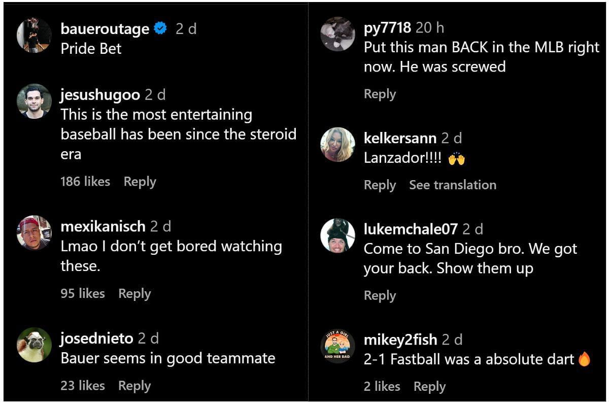 Fans react to Bauer&#039;s IG post