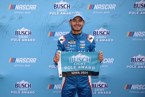 Kyle Larson, driver of the #5 HendrickCars.com Chevrolet, looks on during the NASCAR Xfinity Series Hy-Vee Perks 250 at Iowa Speedway. Credit: Getty.