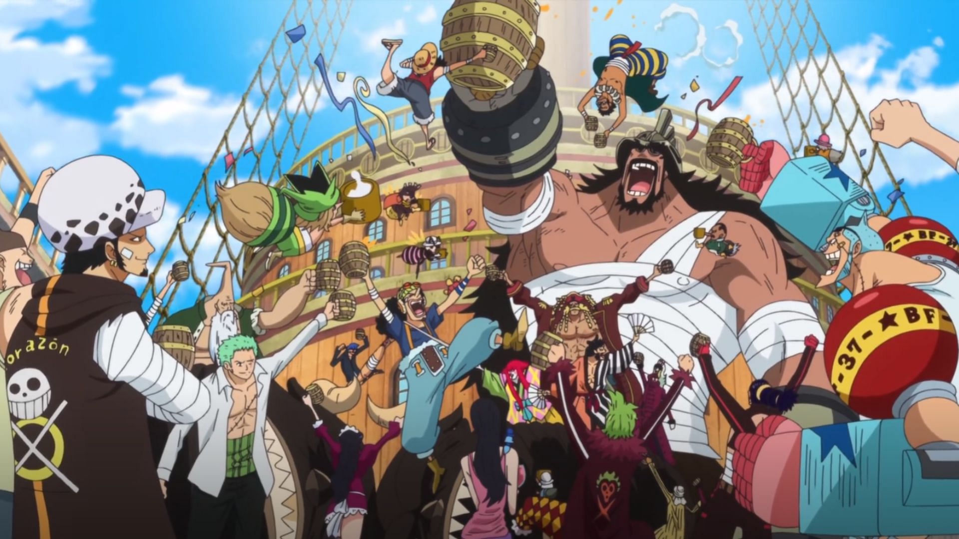 The Straw Hats Grant fleet as seen in the One Piece anime (Image via Toei)