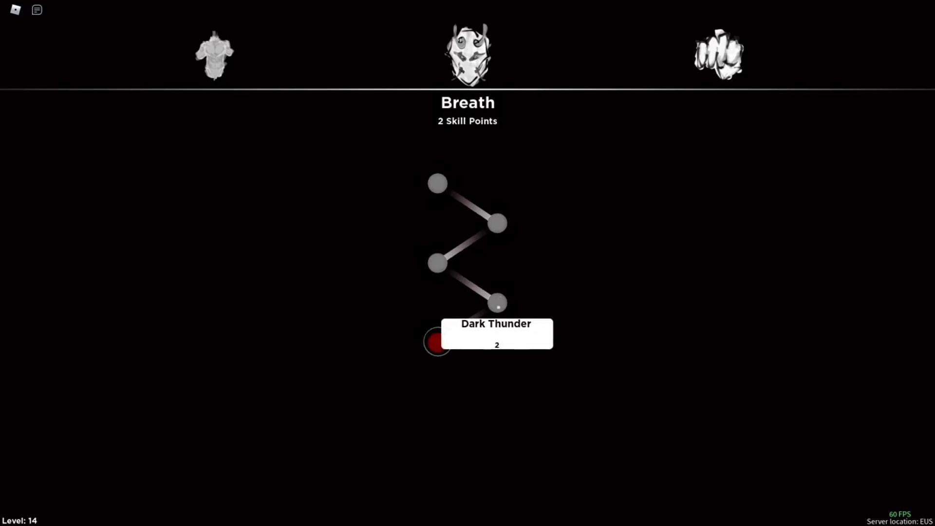 Dark Thunder node in the Skill Tree menu (Image via Roblox || Sprayz on YouTube)