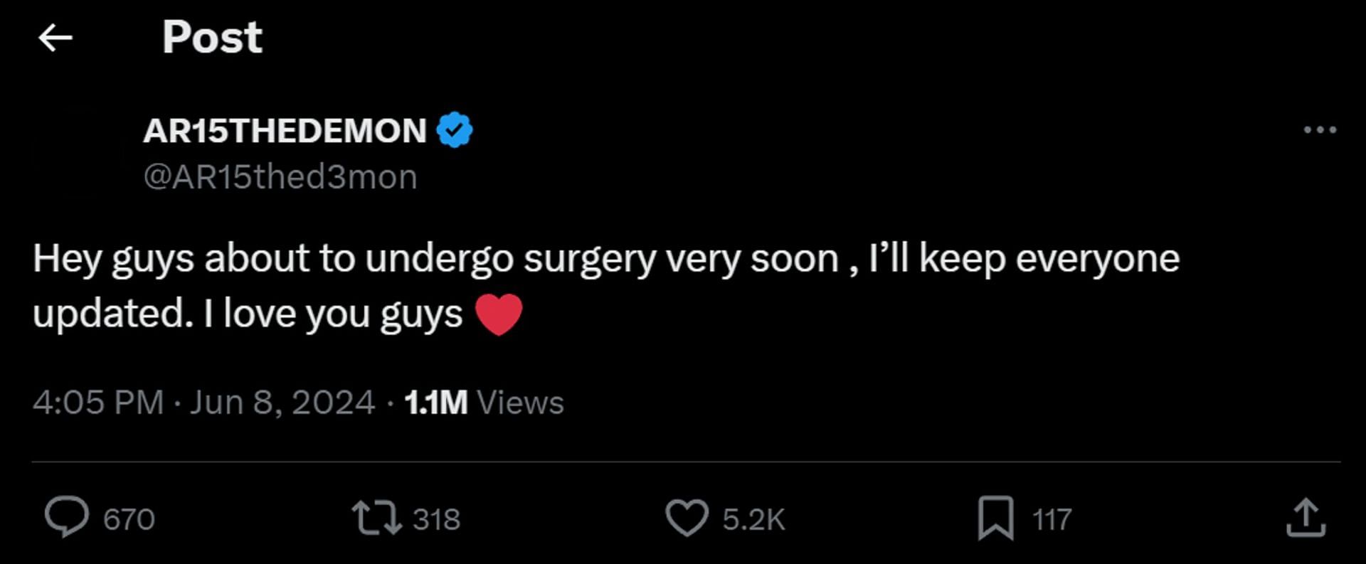Adin Ross says he was going to have surgery (Image via X)