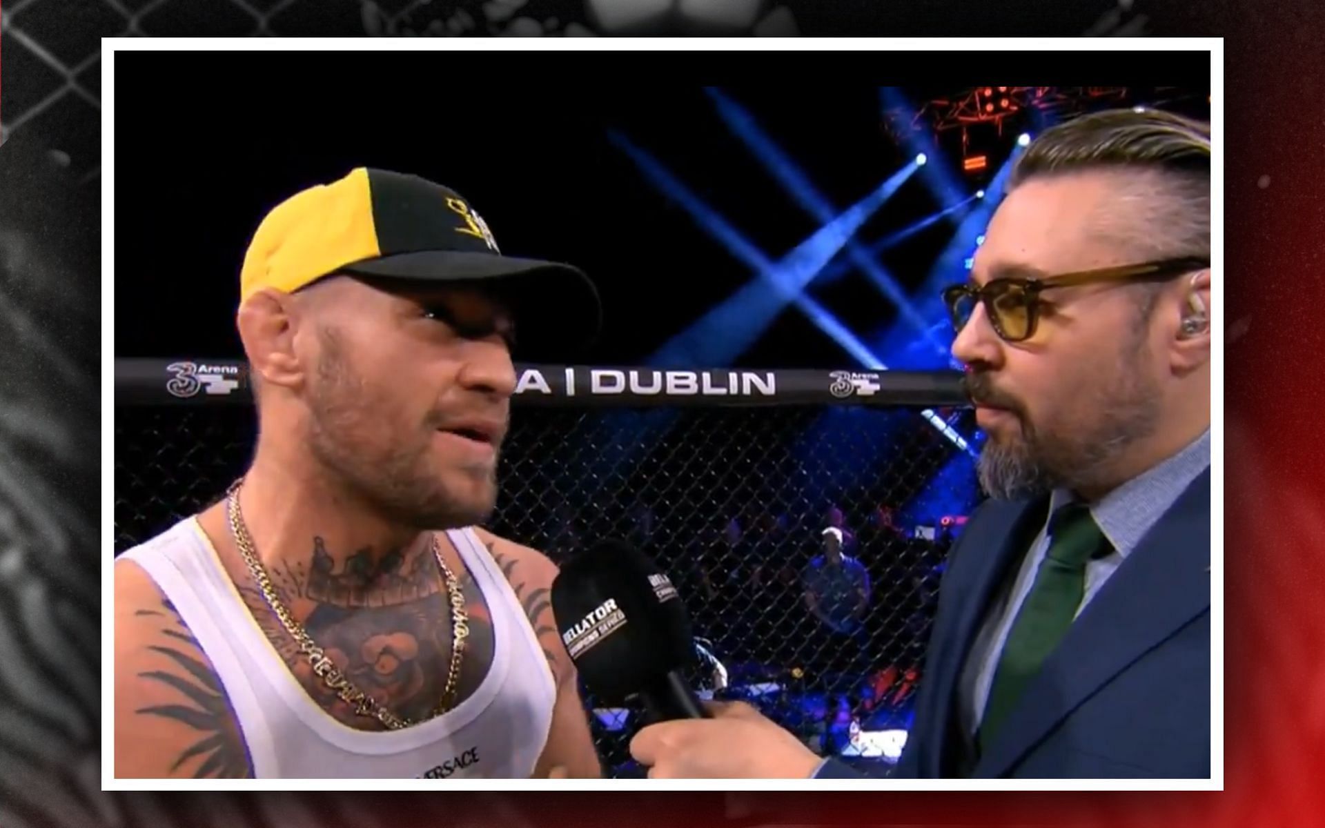 Conor McGregor (left) explains on his injury. [Image courtesy: @ChampRDS on X]