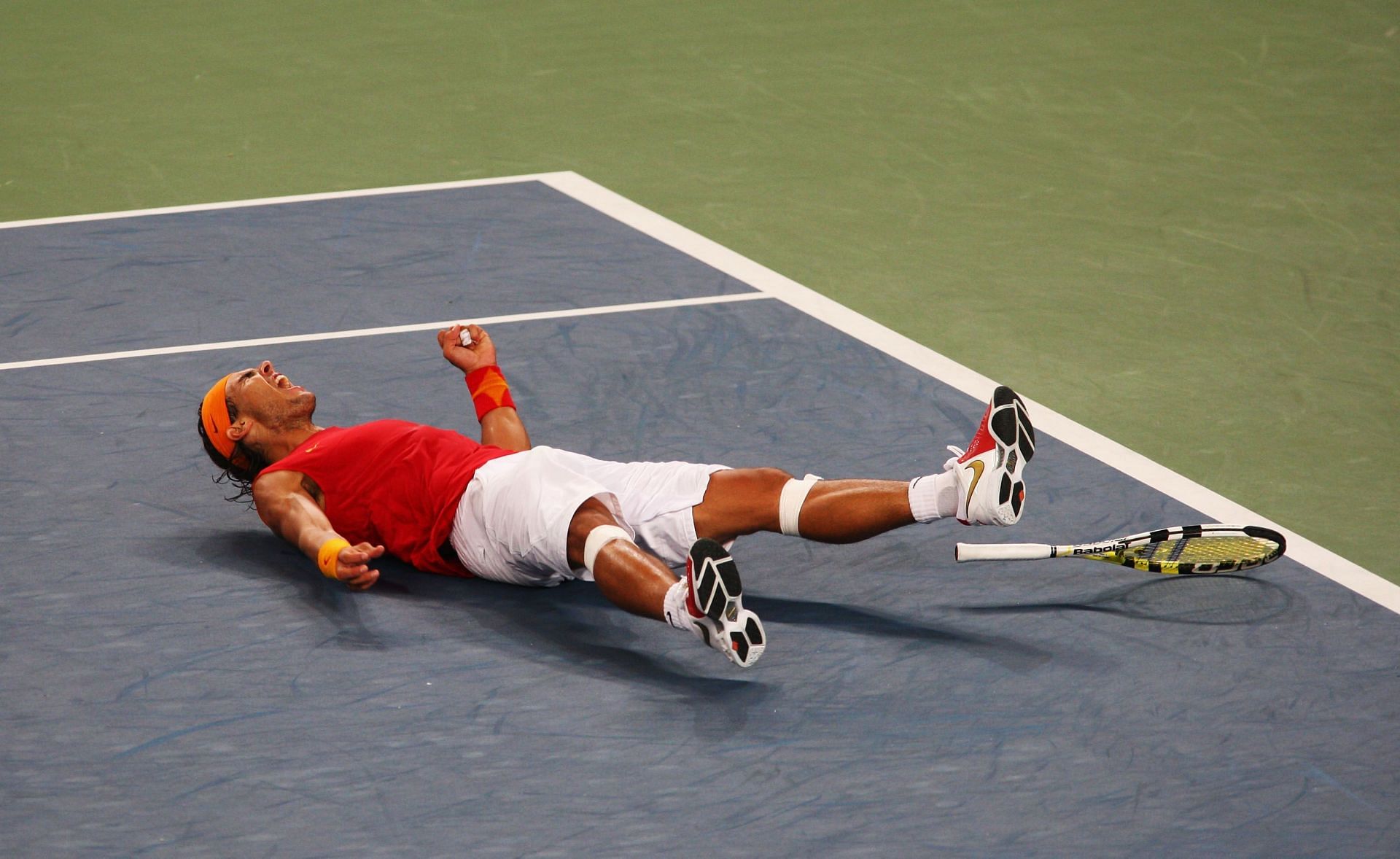Nadal after winning the gold medal match at the Beijing Olympics.