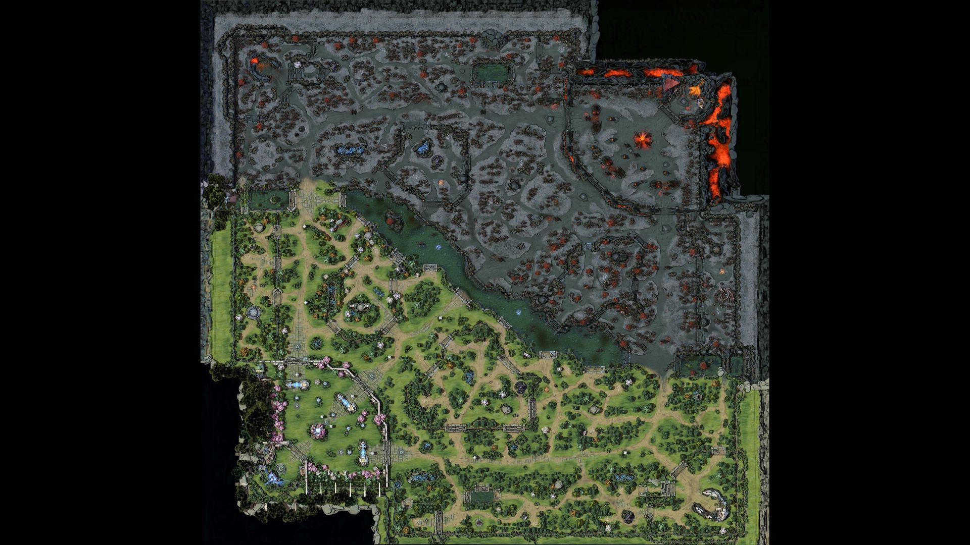 The current map layout in Dota 2 (Image via Valve)