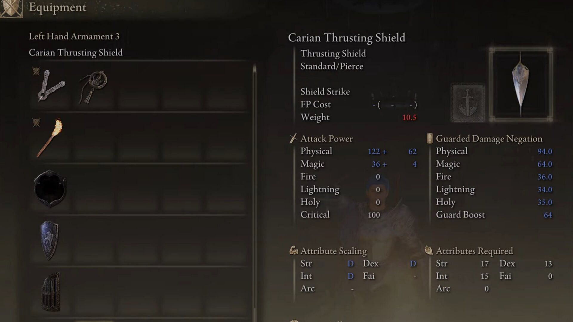 Stats of the shield (Image via FromSoftware || Gamer Guru on YouTube)