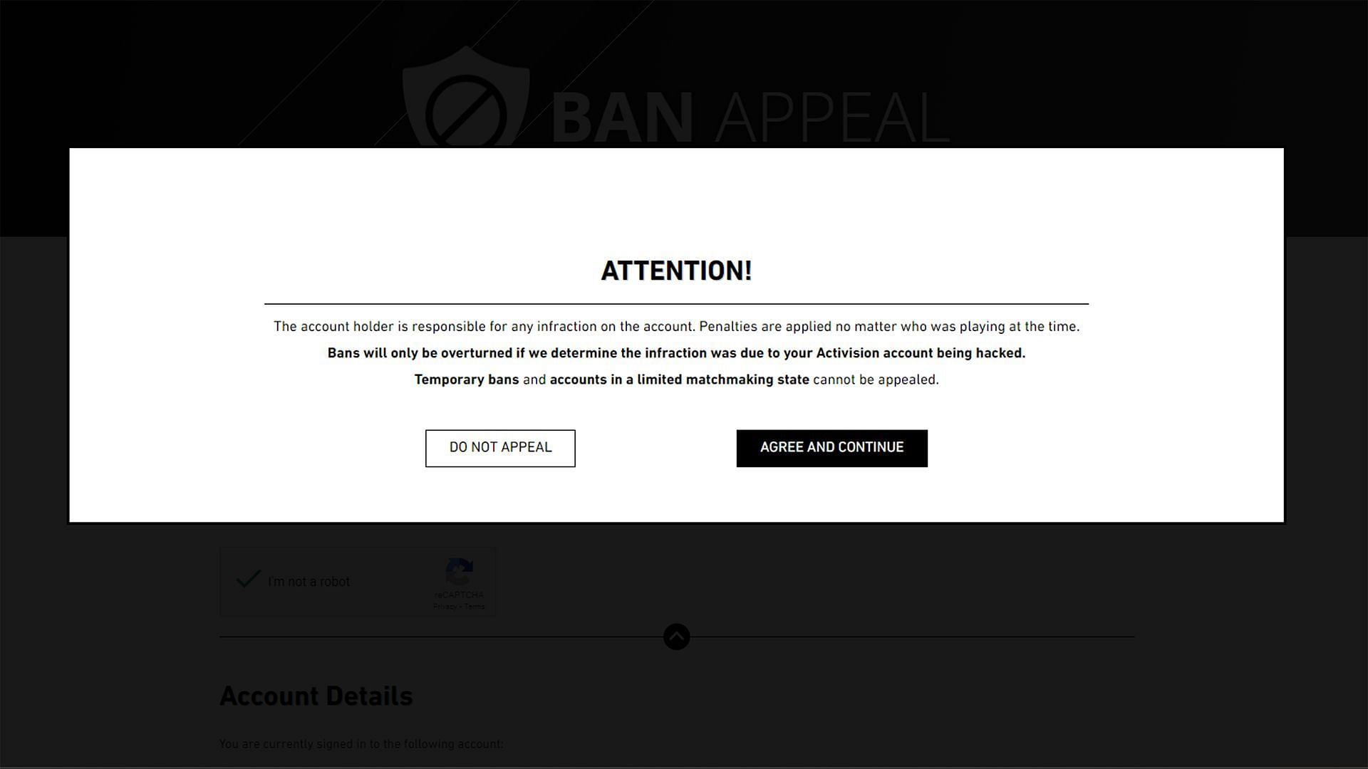 Appealing a ban (Image via Activision)