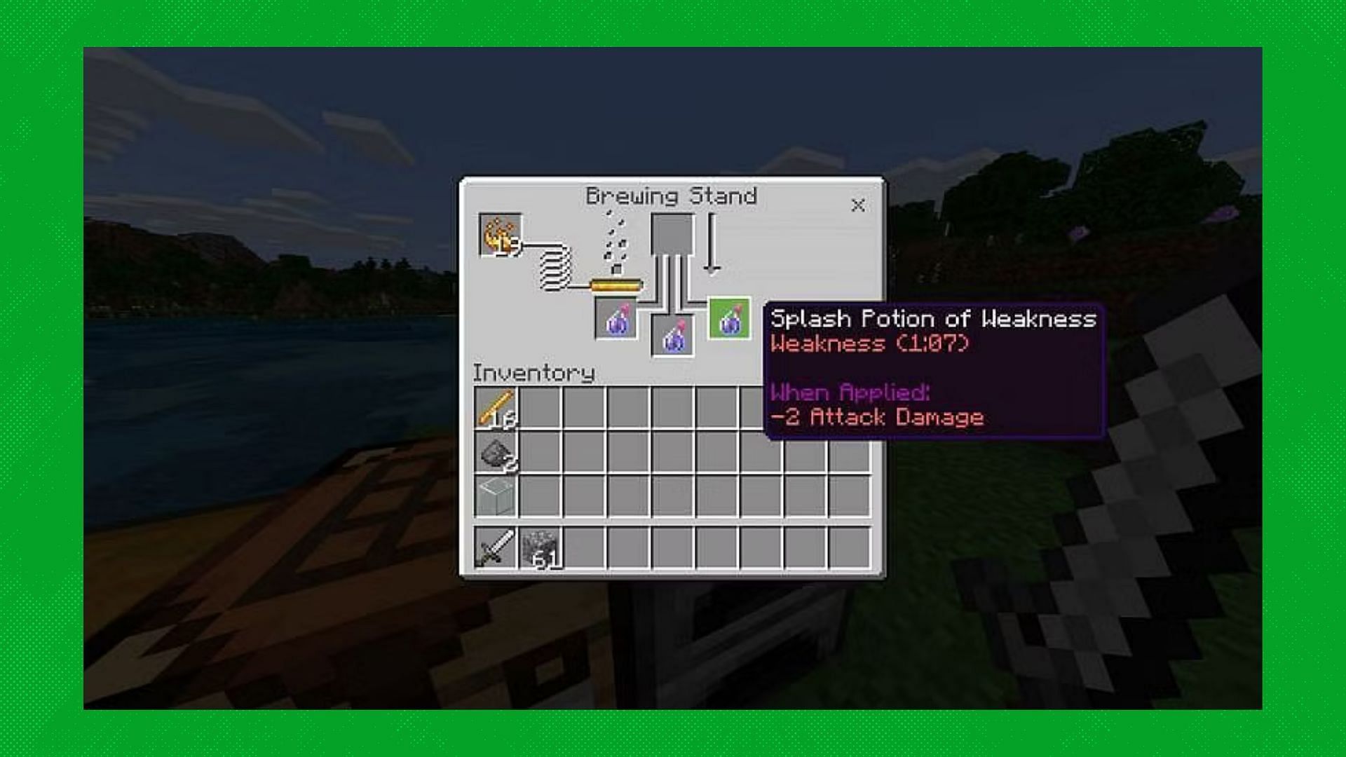 Making the splash potion of weakness in Minecraft (Image via Mojang Studios)