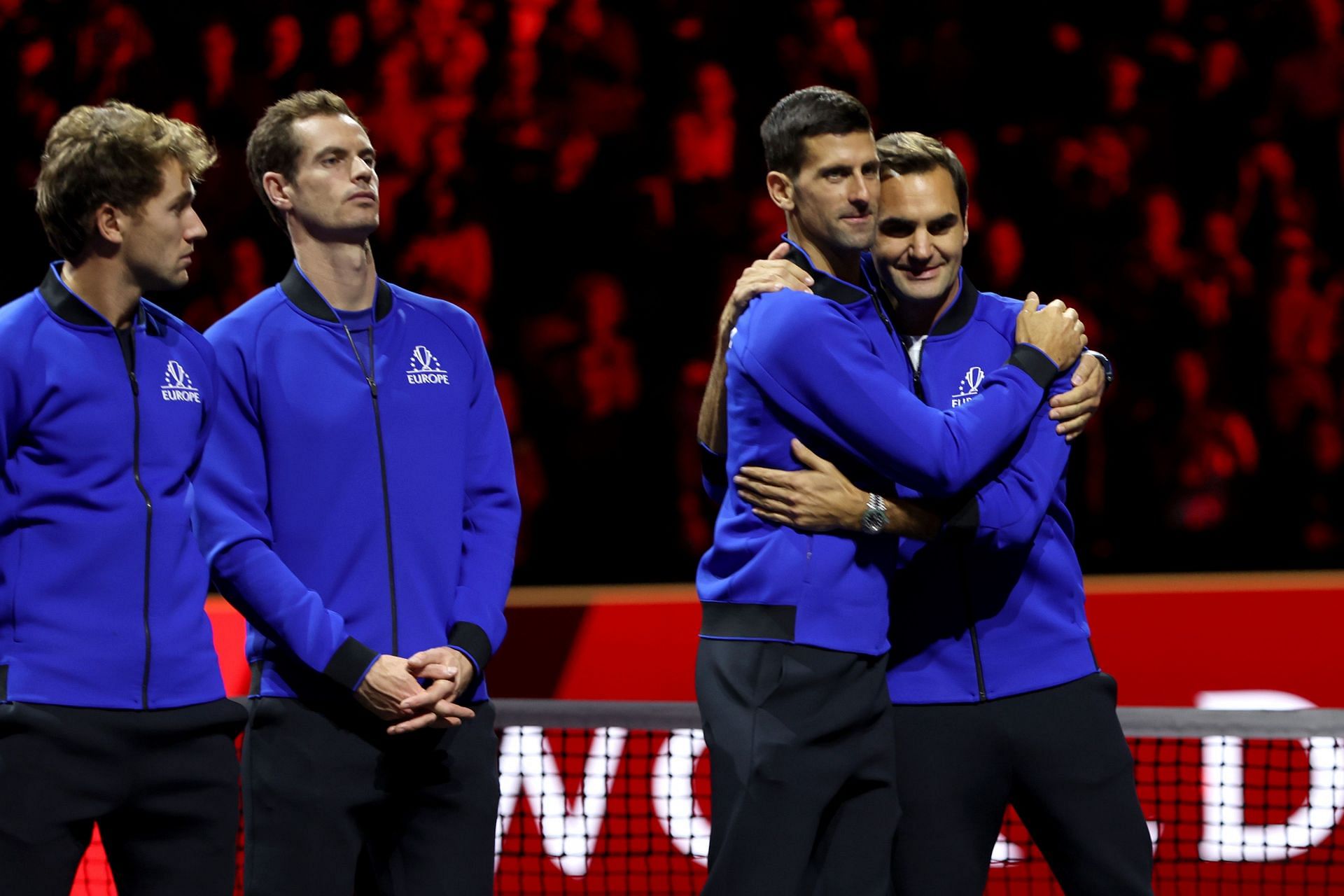 Novak Djokovic embraces Roger Federer at Laver Cup 2022 (Source: Getty)