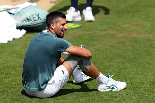 Novak Djokovic during a practice session ahead of the 2024 Wimbledon.