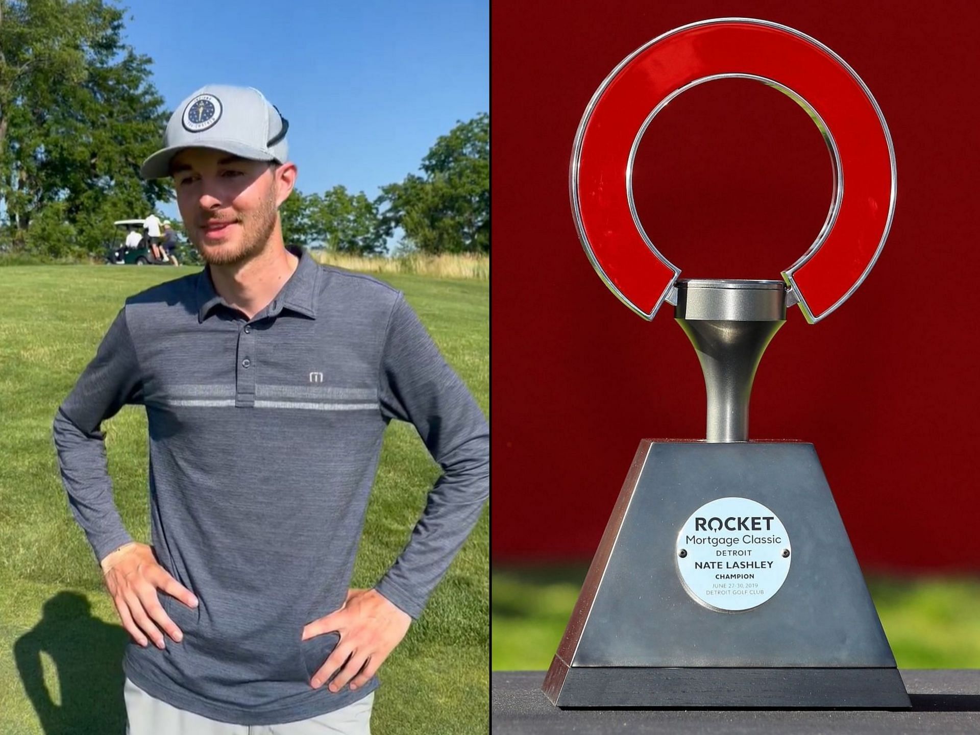 Golf Galaxy employee Nick Bienz qualifies for Rocket Mortgage Classic (Image left via x.com/acaseofthegolf1, image right via getty)