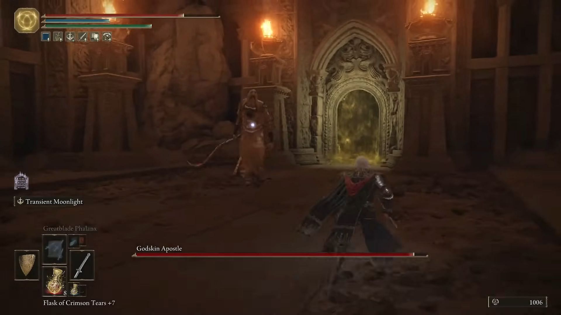 Elden Ring Godskin Apostle boss fight (Image via FromSoftware)