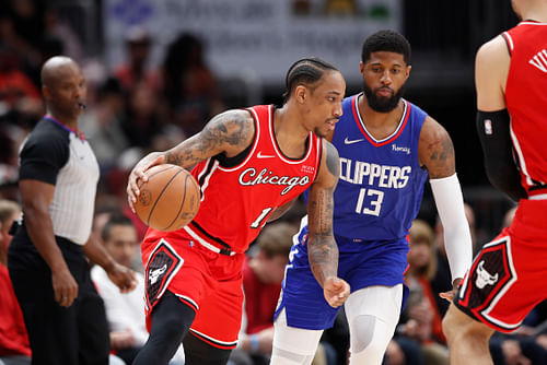 Chicago Bulls forward DeMar DeRozan and LA Clippers forward Paul George