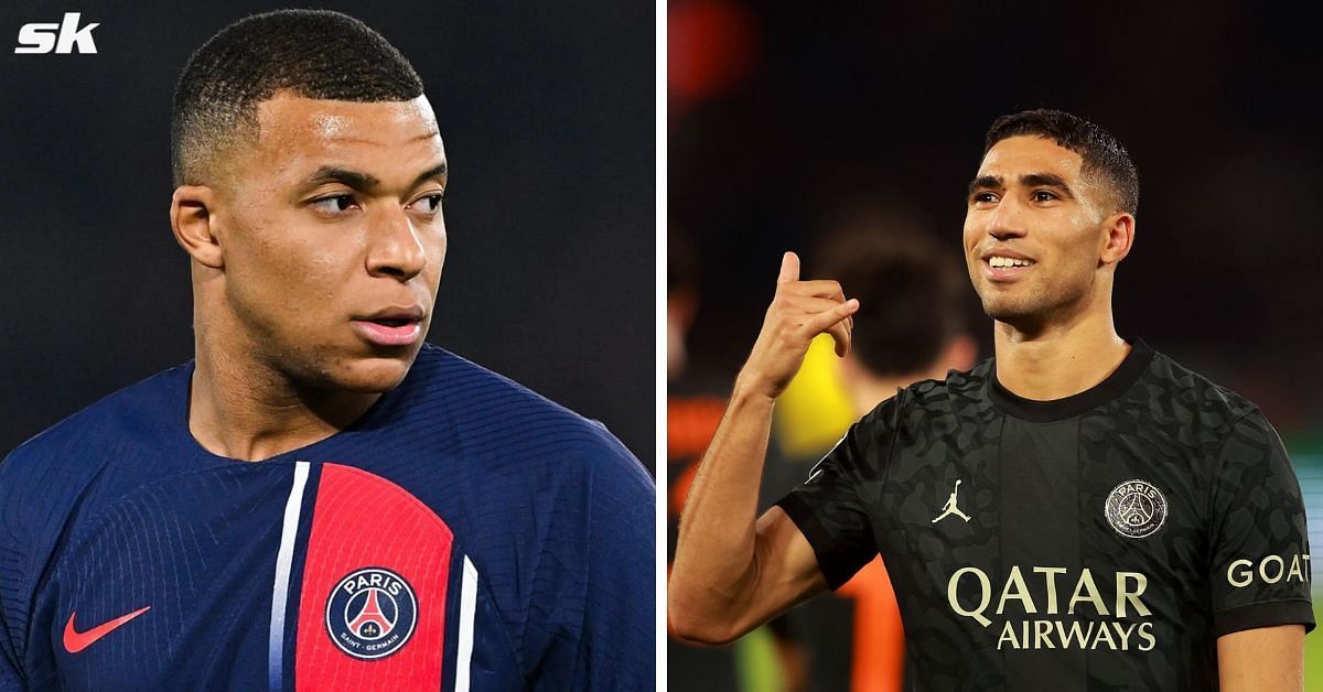 Kylian Mbappe and Achraf Hakimi react as Ethan Mbappe announces PSG exit.