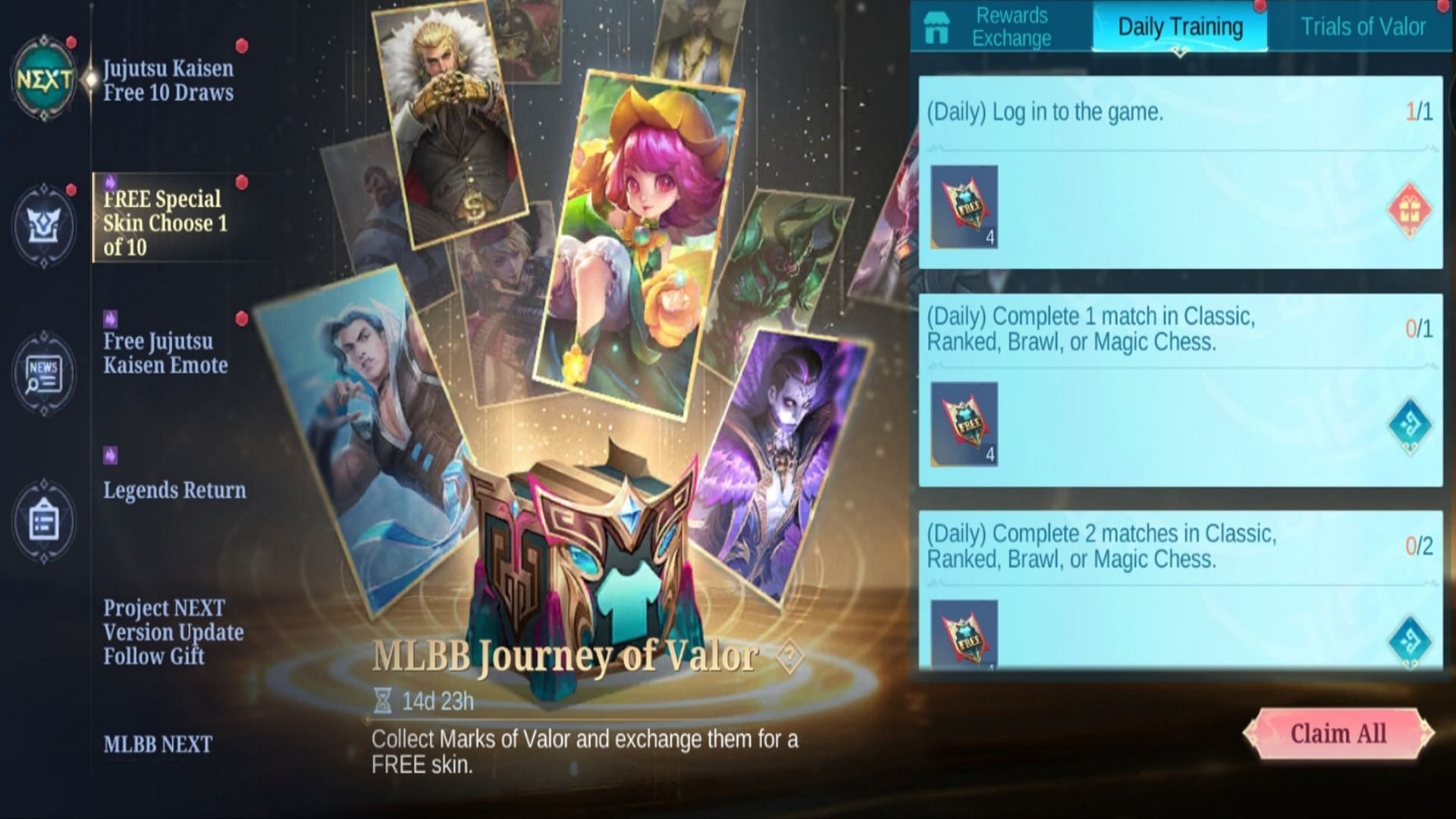 MLBB Journey of Valor event banner in the game (Image via Moonton Games)