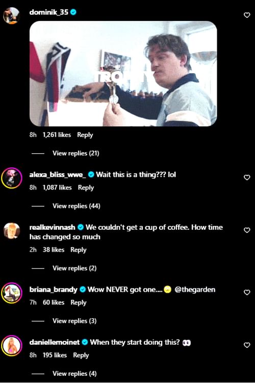 "Dirty" Dominik Mysterio and other WWE Superstars comment on the post. (Image source Instagram)