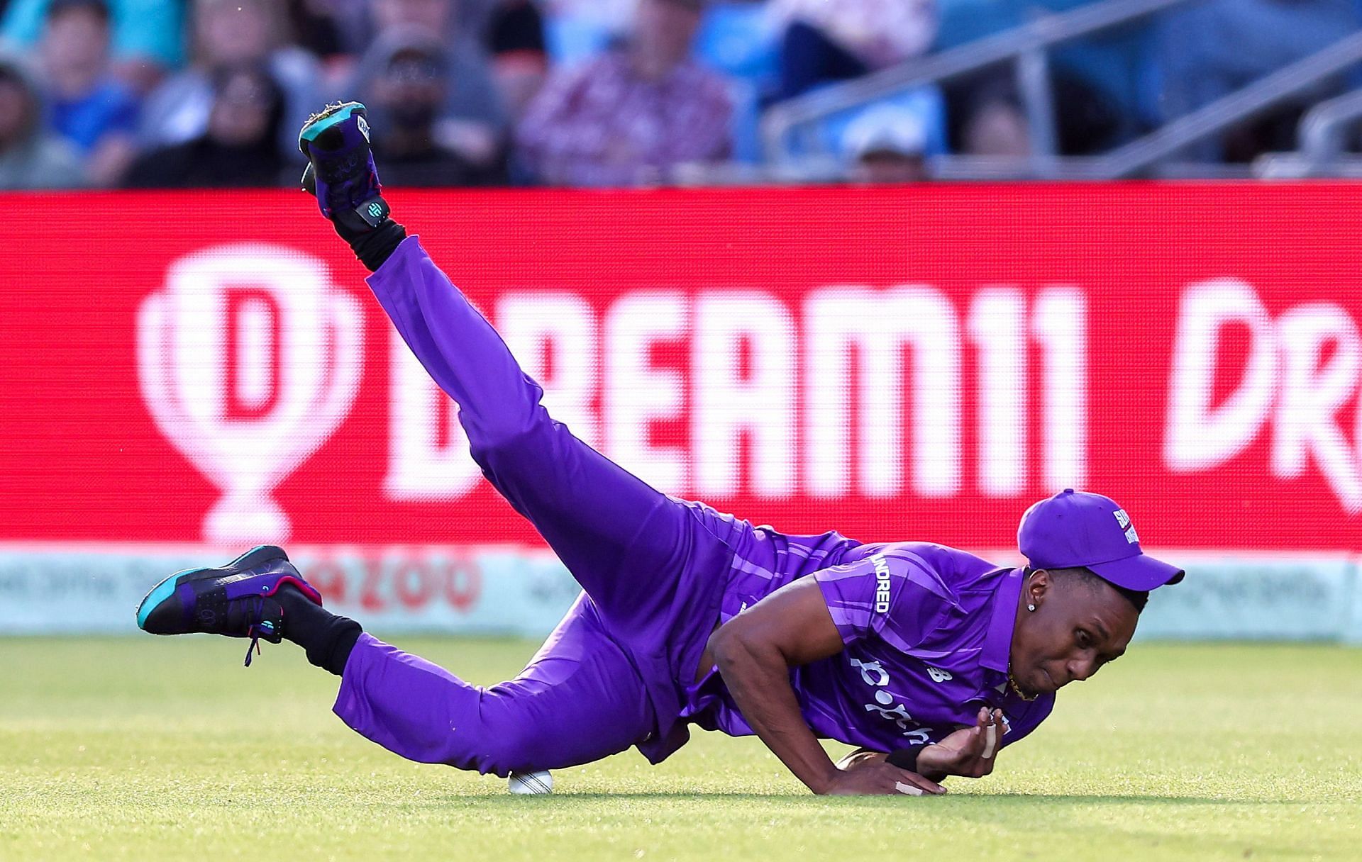 Dwayne Bravo in action in the Hundred.