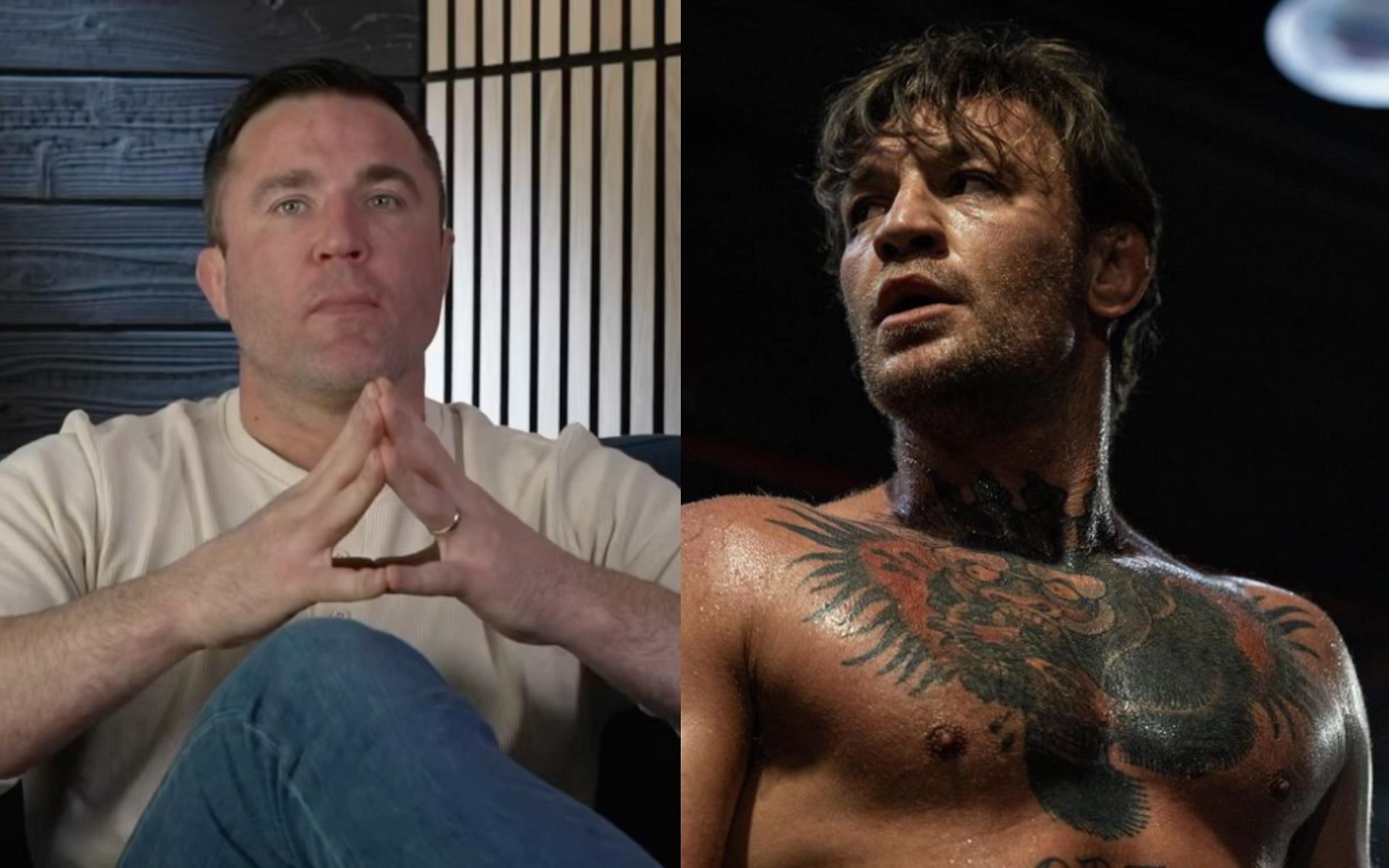 Chael Sonne (left) reacts to Conor McGregor
