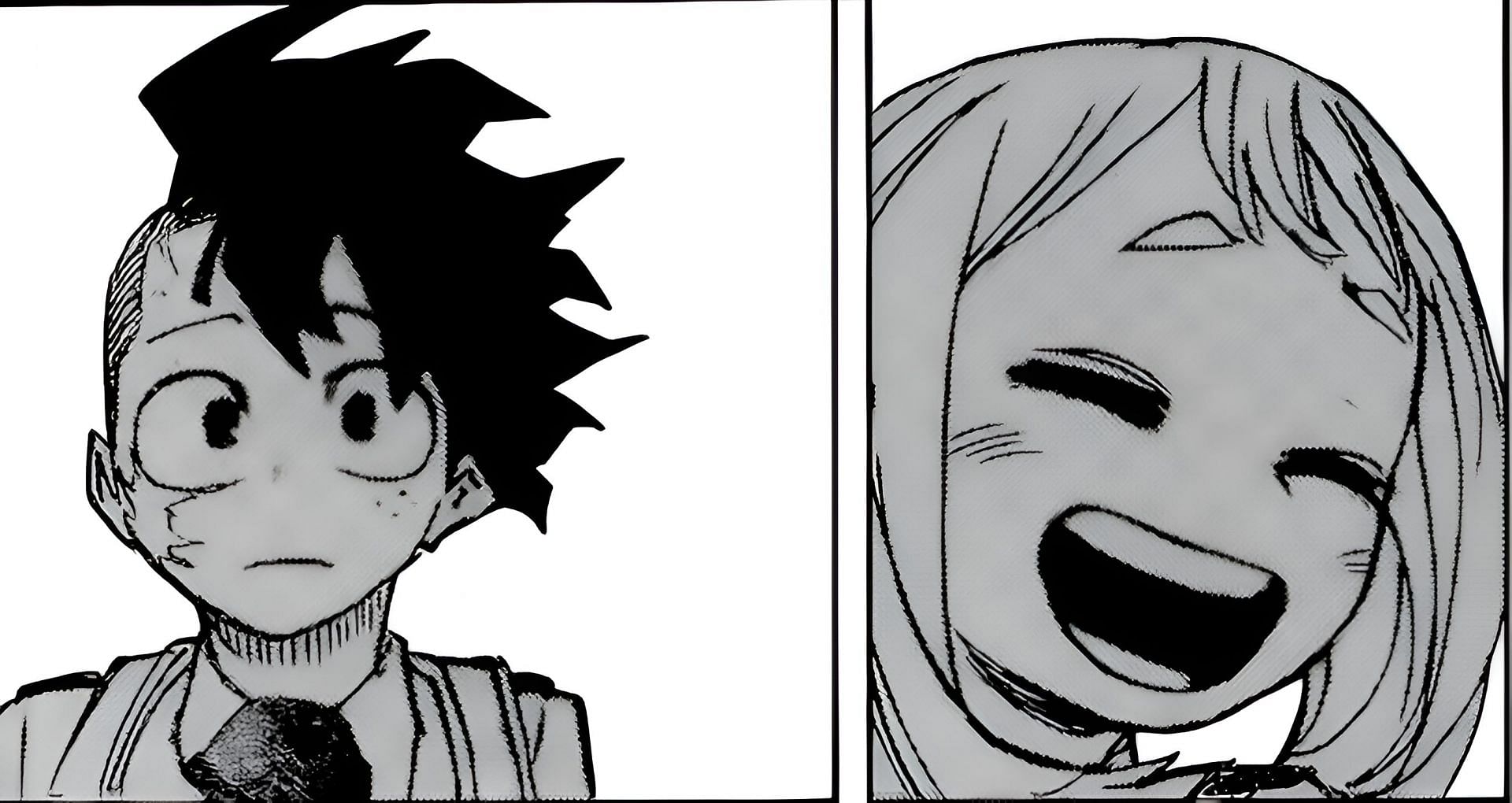 Deku (left) and Uraraka (right) (Image via Shueisha)