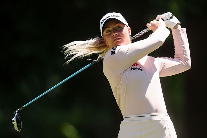 Charley Hull enters KPMG Women’s PGA Championship top 5 despite airport delay and stomach cramps