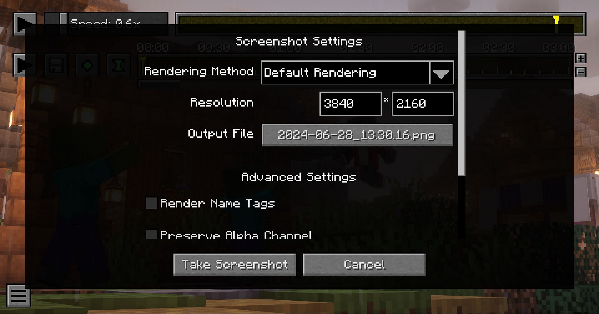 Screenshot menu in Replay mod (Image via Mojang)