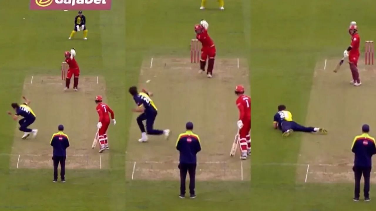 पॉल कफलिन ने पकड़ा हैरअंगेज कैच (Photo Courtesy: Durham Cricket X)                               