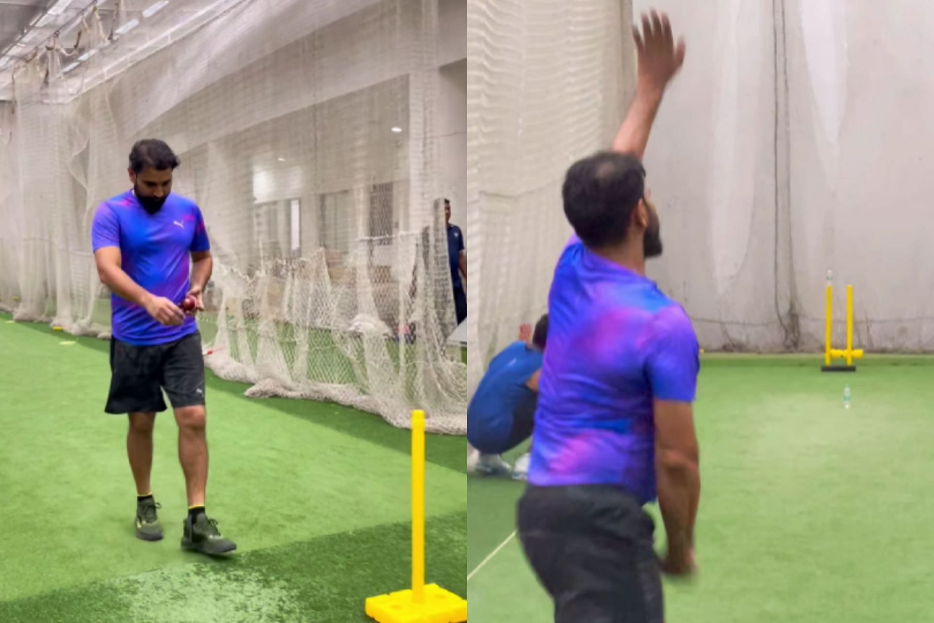 Mohammad Shami bowling on a turf as he recovers from an injury.