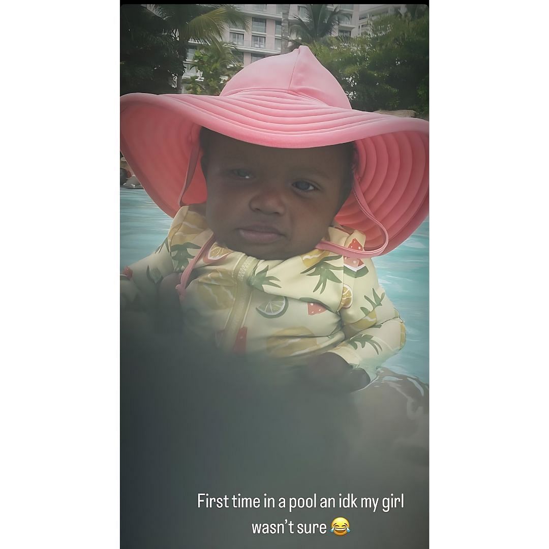 Robel enjoying the pool with her kids (Instagram @coutureinc2)