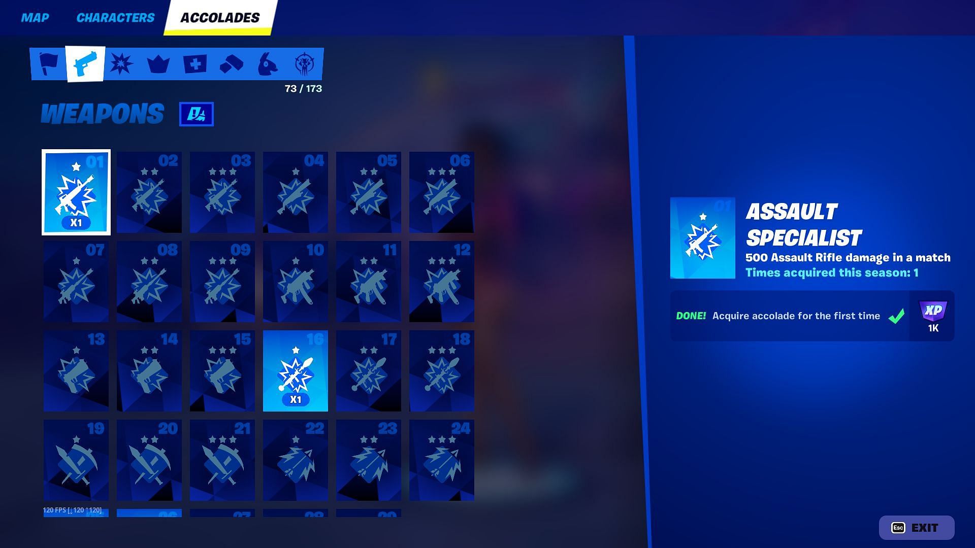 Weapons Accolades in Fortnite Chapter 5 Season 3 (Image via Epic Games)