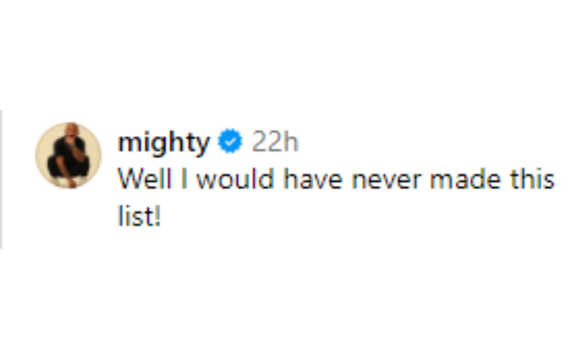 Johnson&#039;s comment regarding ESPN MMA&#039;s list [Image courtesy: @espnmma - Instagram]