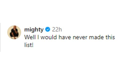 Johnson's comment regarding ESPN MMA's list [Image courtesy: @espnmma - Instagram]